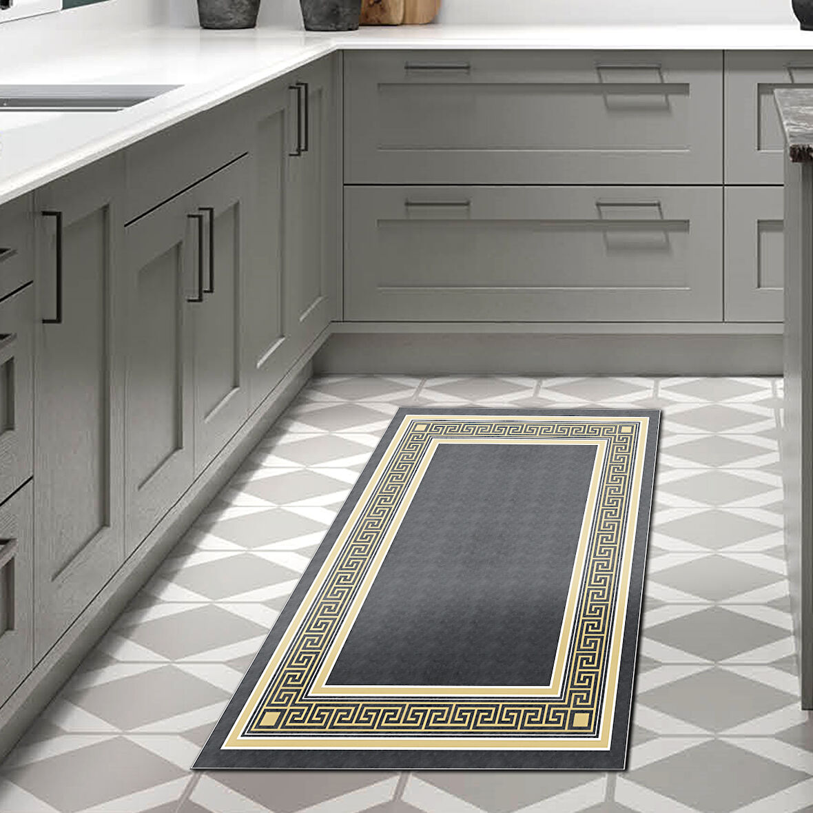 Dekoreko Kaymaz Taban Djt Mutfak Halısı Trend Modern M5140