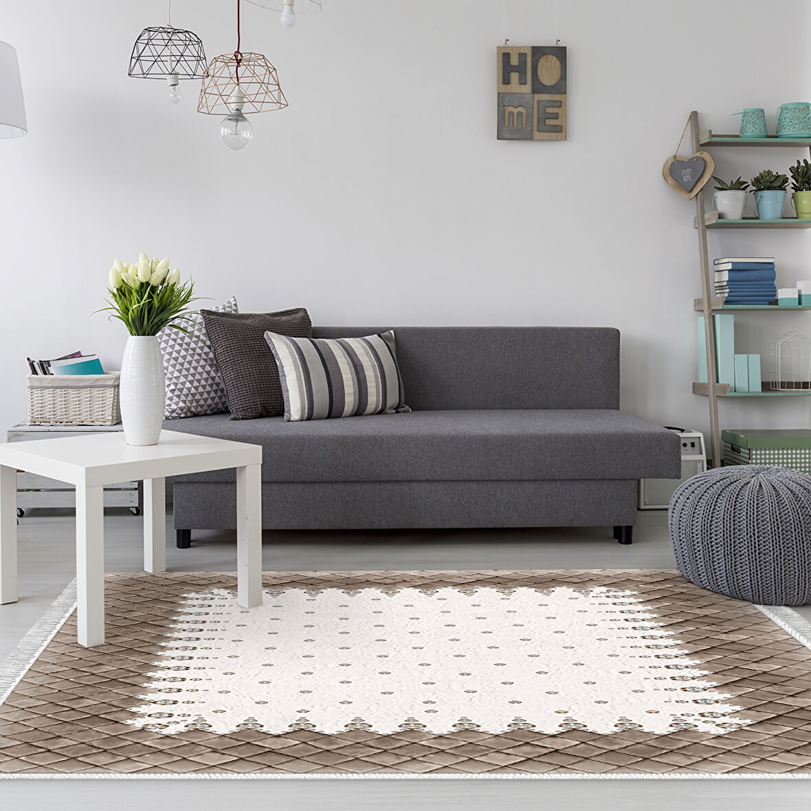 Dekoreko Kaymaz Taban Djt Salon Halısı Yıldız Deri Saçaklı Modern 1529