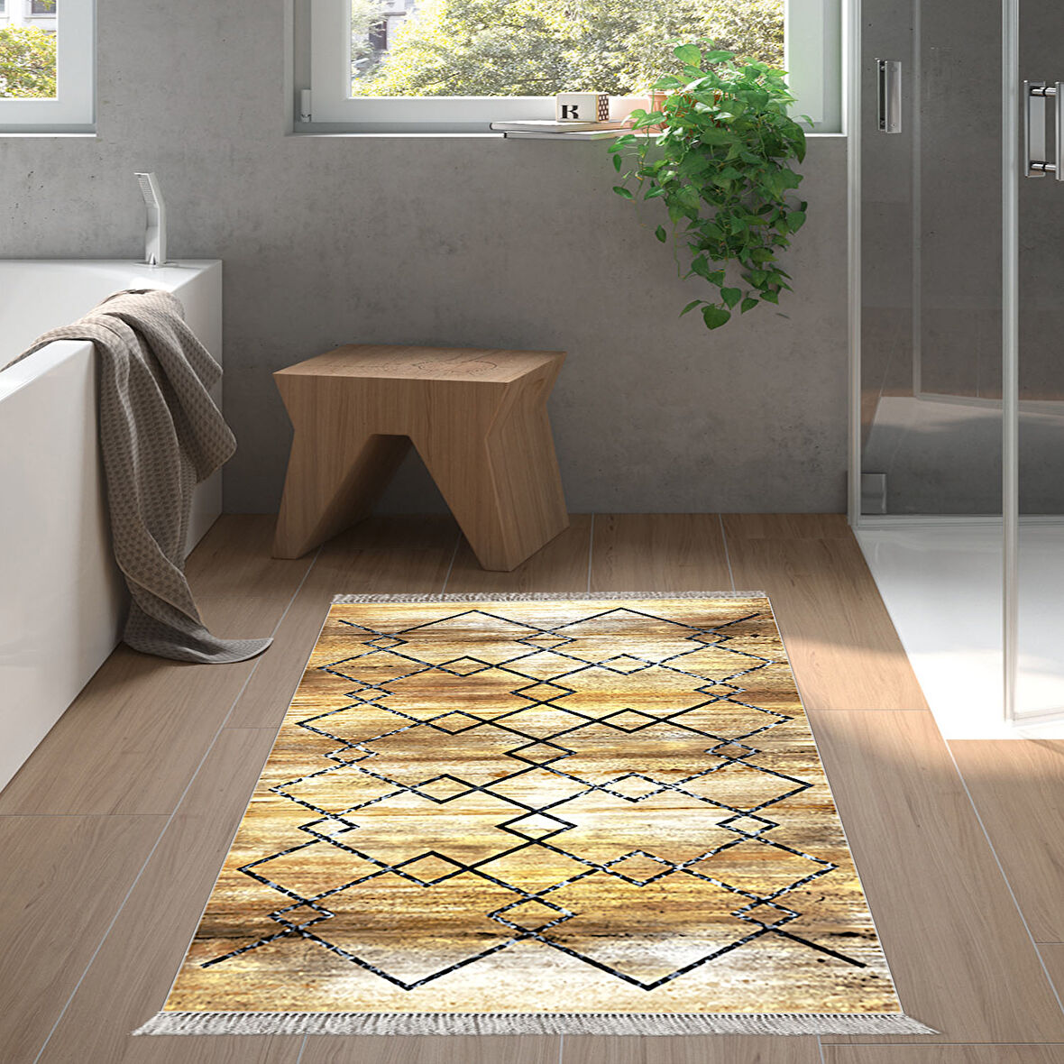 Dekoreko Kaymaz Taban Djt Banyo Halısı Trend Saçaklı Modern M5006