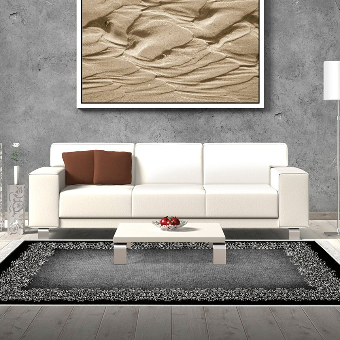 Dekoreko Kaymaz Taban Djt Salon Halısı Yıldız Deri Saçaklı Modern 1674