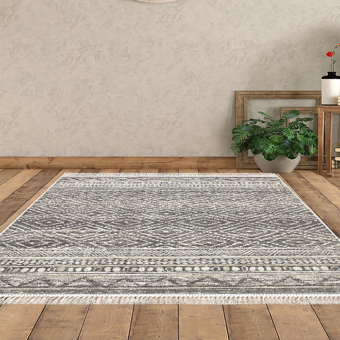 Dekoreko Kaymaz Taban Djt Salon Halısı Trend Saçaklı İskandinav F5087