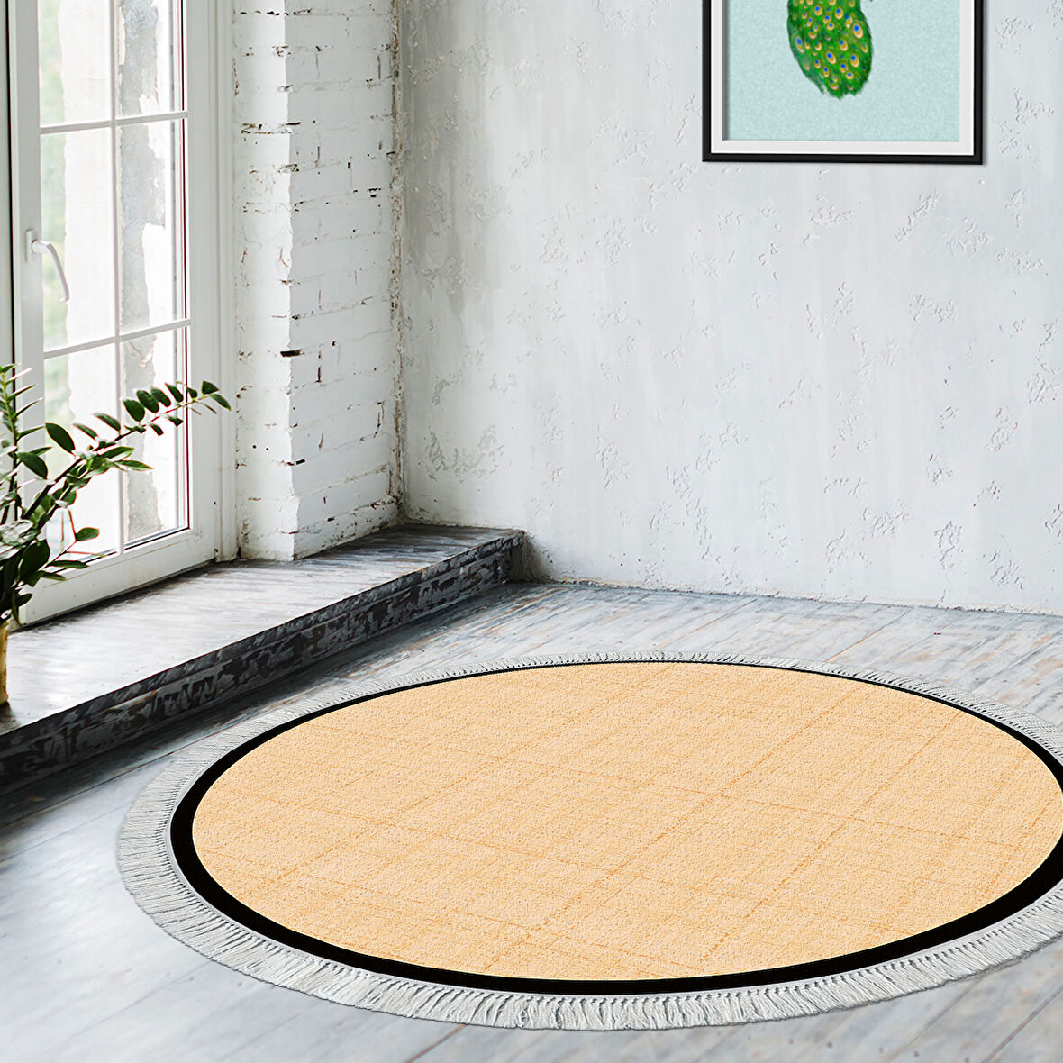 Alanur Home Kaymaz Taban Djt Banyo Mutfak Salon Halı  Trend Saçaklı Yuvarlak Dokuma Desen E5007