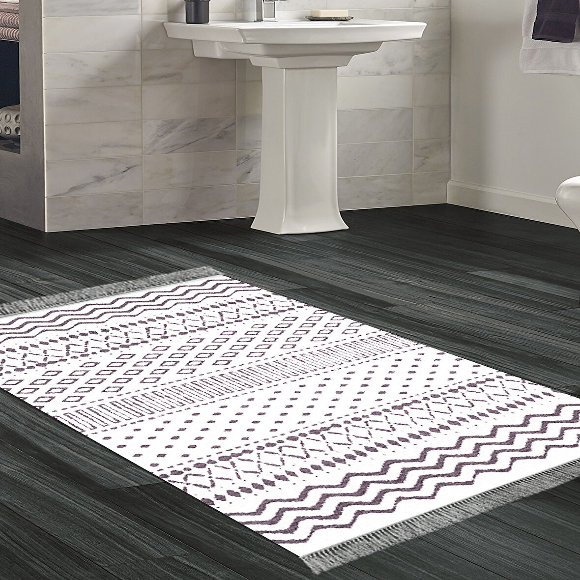 Dekoreko Kaymaz Taban Djt Banyo Halısı Trend Saçaklı İskandinav F5086