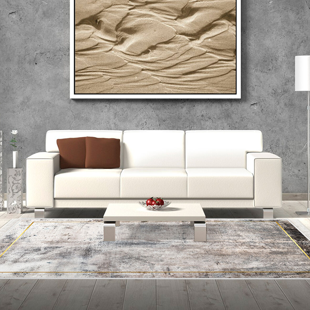 Dekoreko Kaymaz Taban Djt Salon Halısı Yıldız Deri Saçaklı Modern M12271