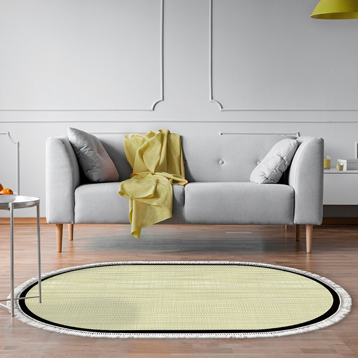 Alanur Home Kaymaz Taban Djt Banyo Mutfak Salon Halı  Trend Saçaklı Oval Dokuma Desen E5007