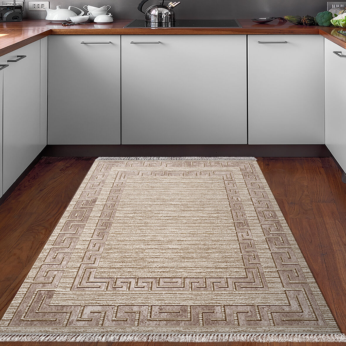 Dekoreko Kaymaz Taban Djt Mutfak Halısı Star Pamuk Saçaklı Modern F5036