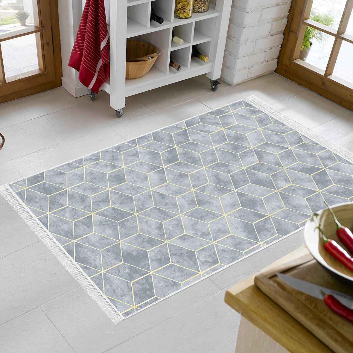 Dekoreko Kaymaz Taban Djt Mutfak Halısı Trend Saçaklı Modern 627M