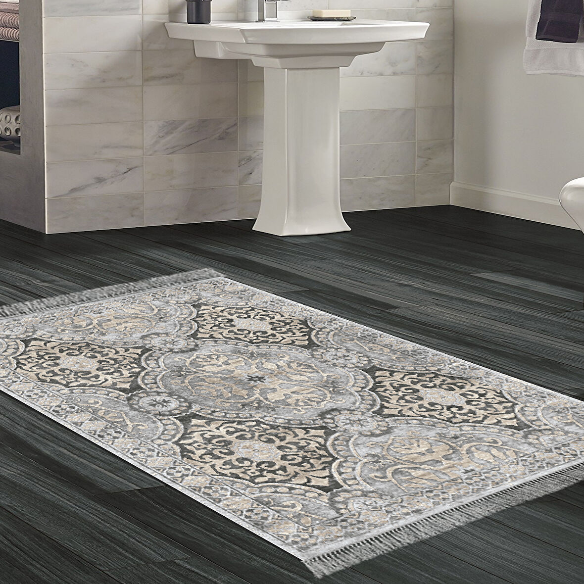 Dekoreko Kaymaz Taban Djt Banyo Halısı Trend Saçaklı Modern 659M