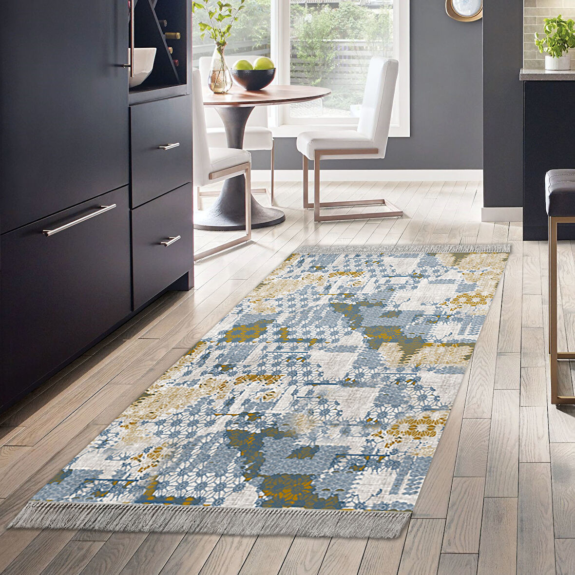 Dekoreko Kaymaz Taban Djt Mutfak Halısı Trend Saçaklı Modern M5015