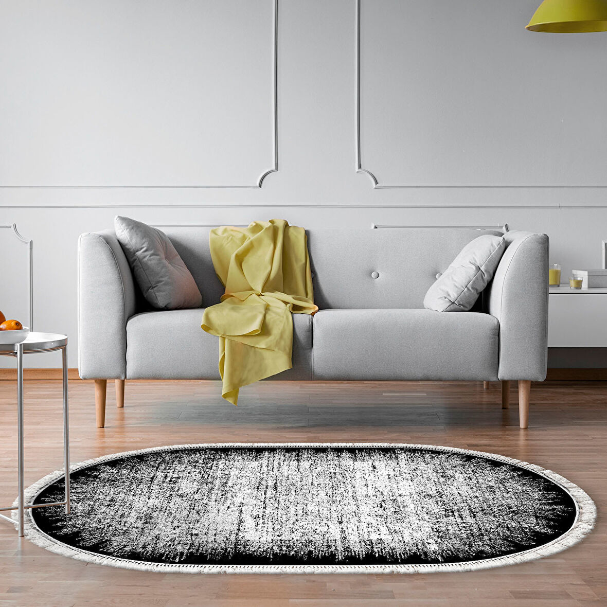 Dekoreko Kaymaz Taban Djt Salon Halısı Yıldız Deri Saçaklı Oval Modern 1342