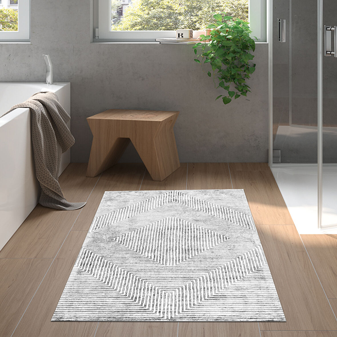 Dekoreko Kaymaz Taban Djt Banyo Halısı Yıldız Deri Modern Mu134