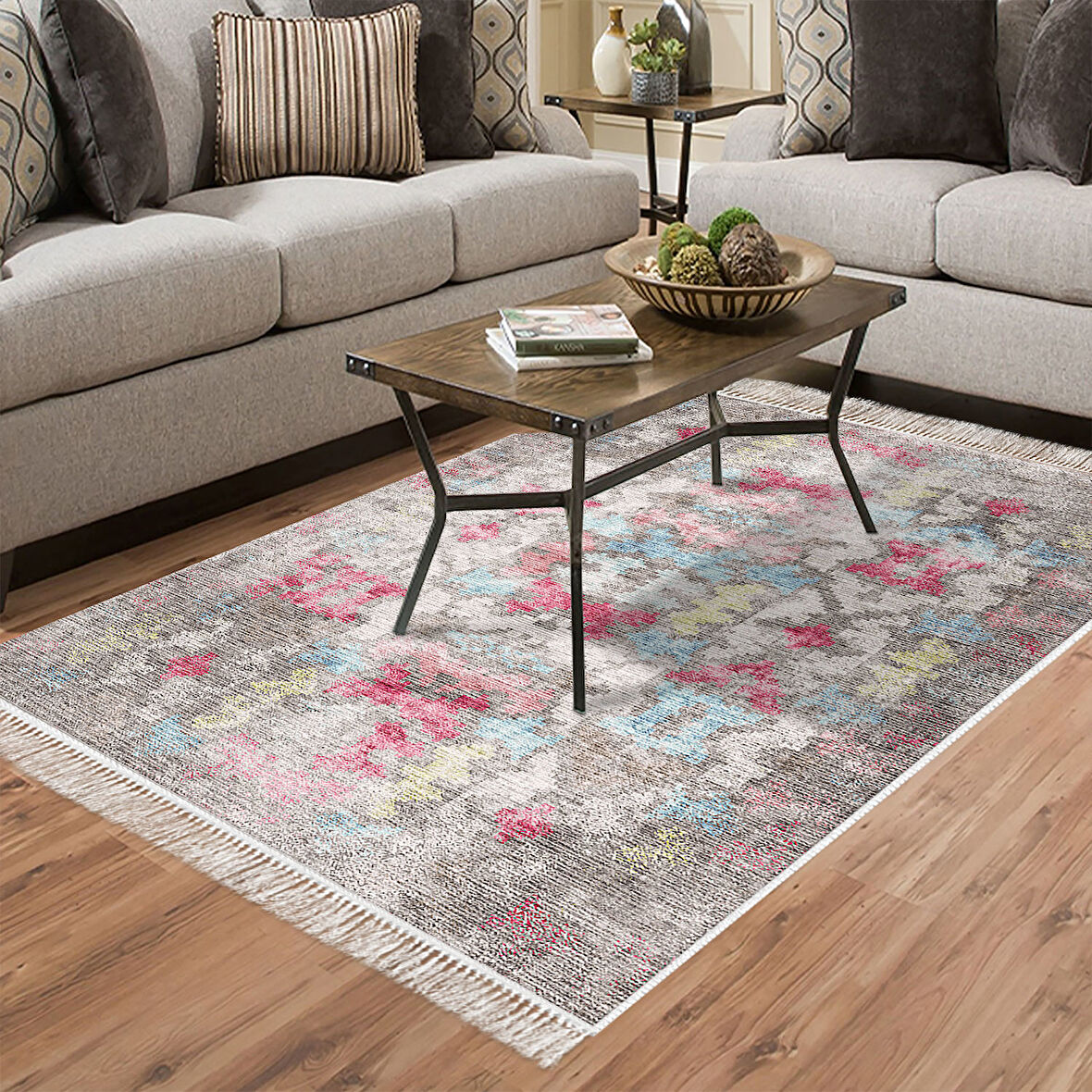 Dekoreko Kaymaz Taban Djt Salon Halısı Trend Saçaklı Modern F5138