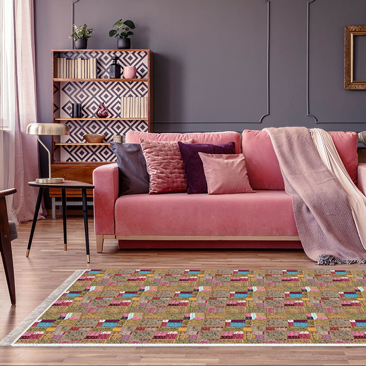 Dekoreko Kaymaz Taban Djt Salon Halısı Star Pamuk Saçaklı Modern 2155M