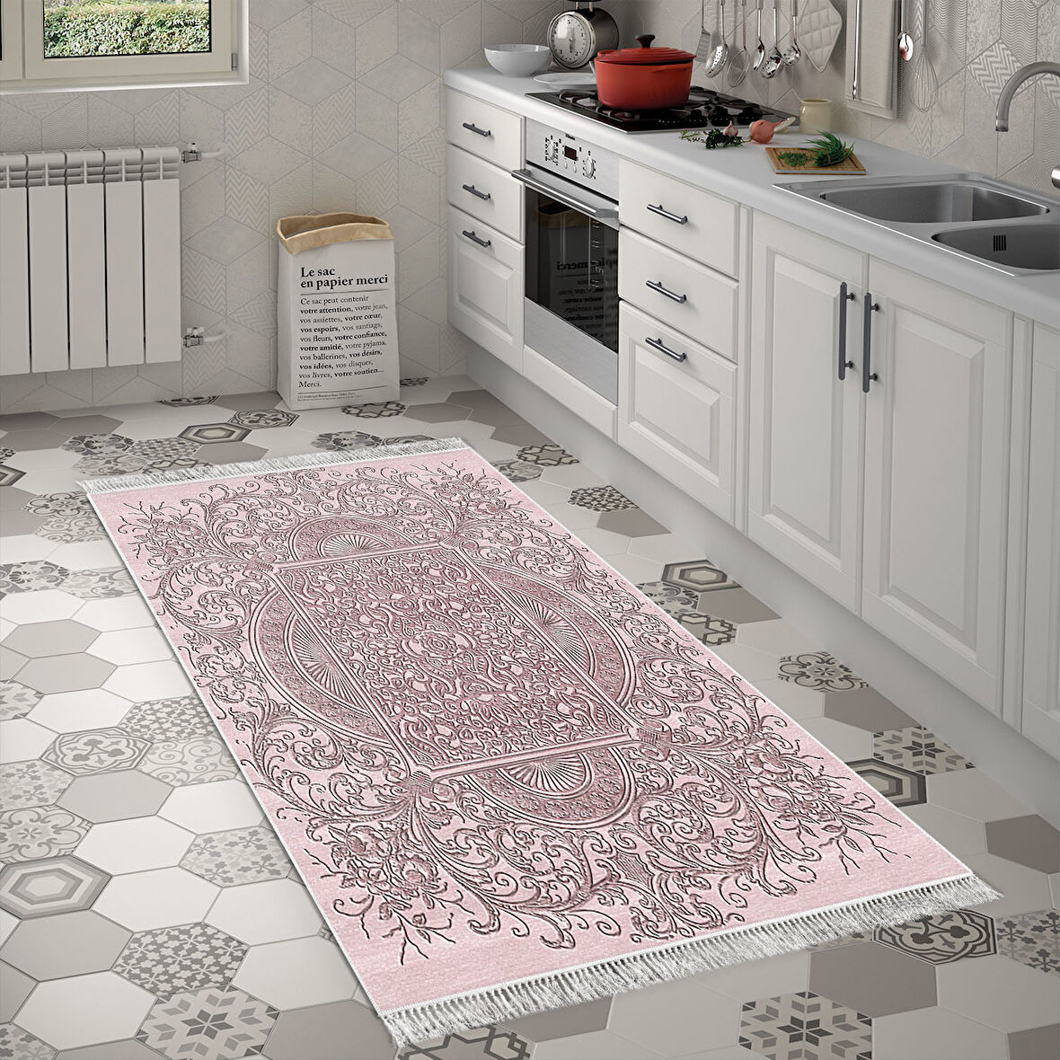 Dekoreko Kaymaz Taban Djt Mutfak Halısı Star Pamuk Saçaklı Modern 1488