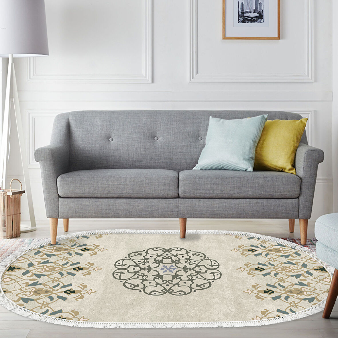 Dekoreko Kaymaz Taban Djt Salon Halısı Trend Saçaklı Oval Modern 1491