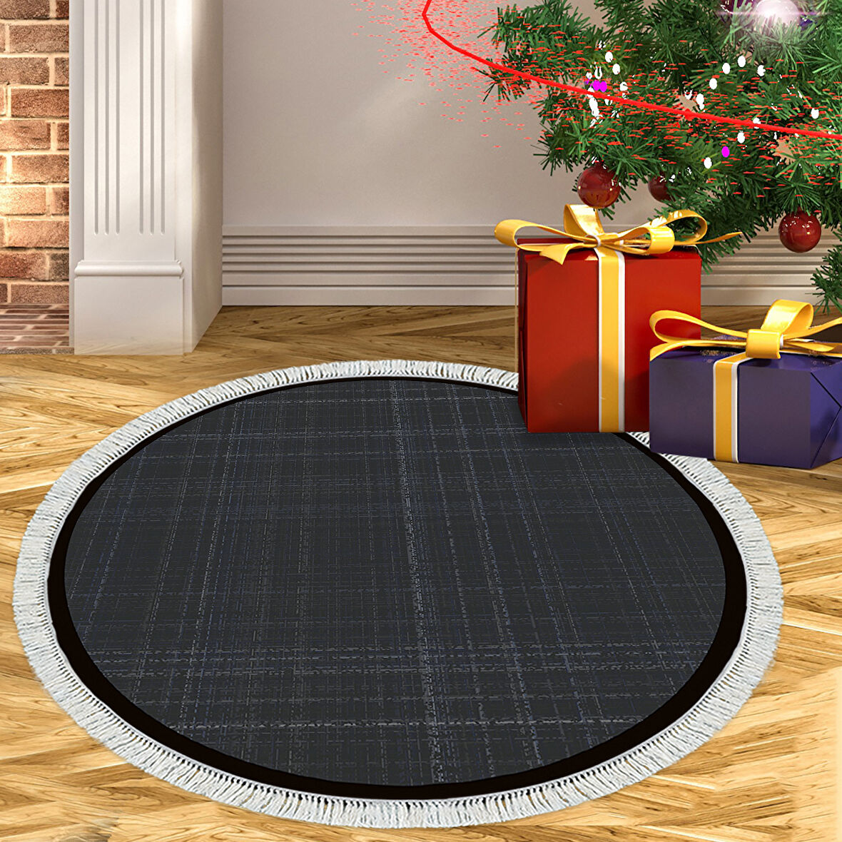 Alanur Home Kaymaz Taban Djt Banyo Mutfak Salon Halı Yıldız Deri Saçaklı Yuvarlak Dokuma Desen E5007