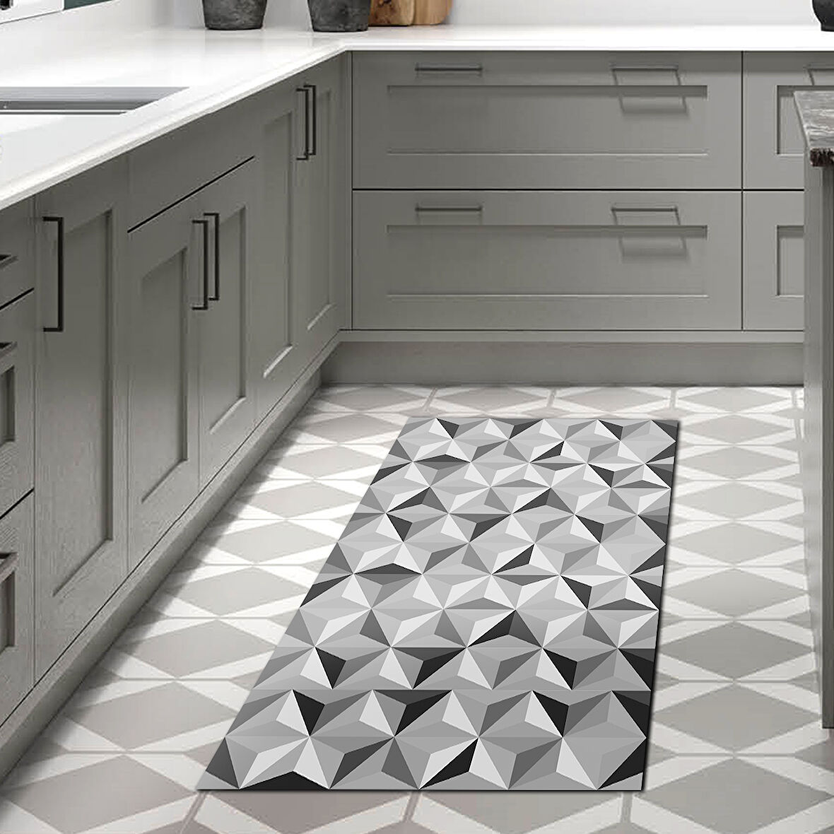 Dekoreko Kaymaz Taban Djt Mutfak Halısı Yıldız Deri Modern 1944