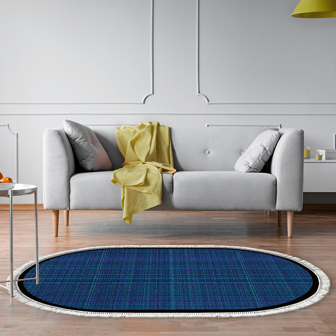 Alanur Home Kaymaz Taban Djt Banyo Mutfak Salon Halı  Trend Saçaklı Oval Dokuma Desen E5007