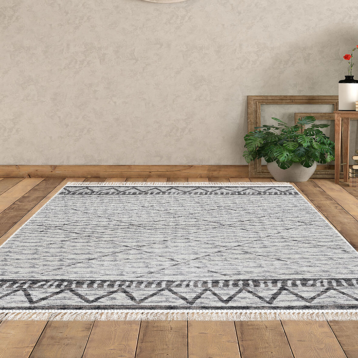 Dekoreko Kaymaz Taban Djt Salon Halısı Star Pamuk Saçaklı İskandinav F5081