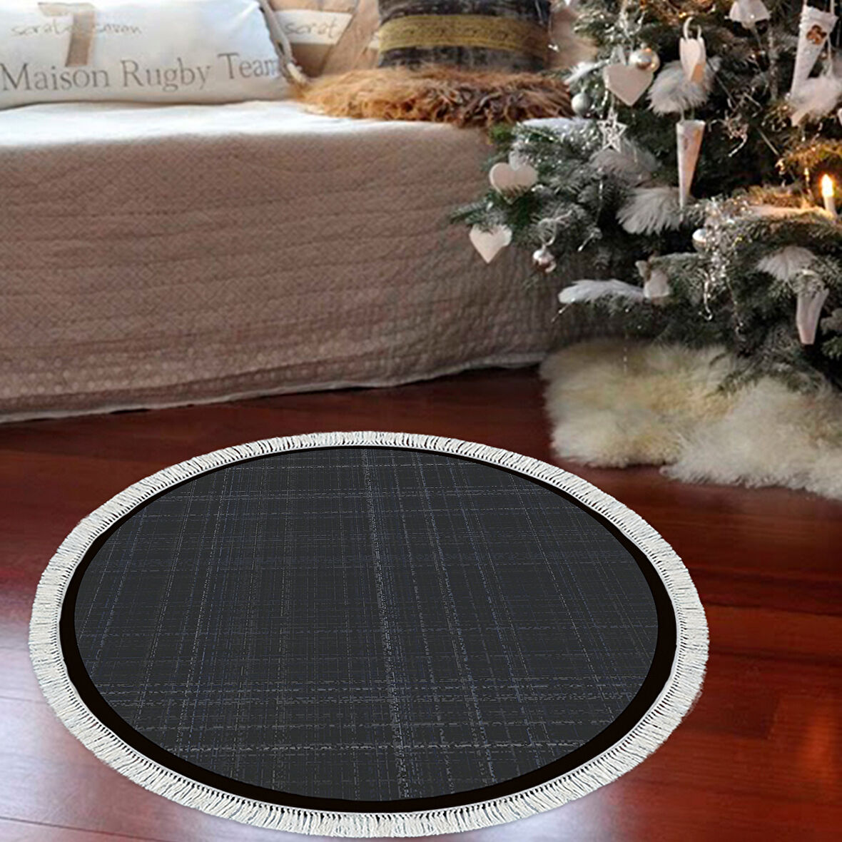 Alanur Home Kaymaz Taban Djt Banyo Mutfak Salon Halı Star Pamuk Saçaklı Yuvarlak Dokuma Desen E5007