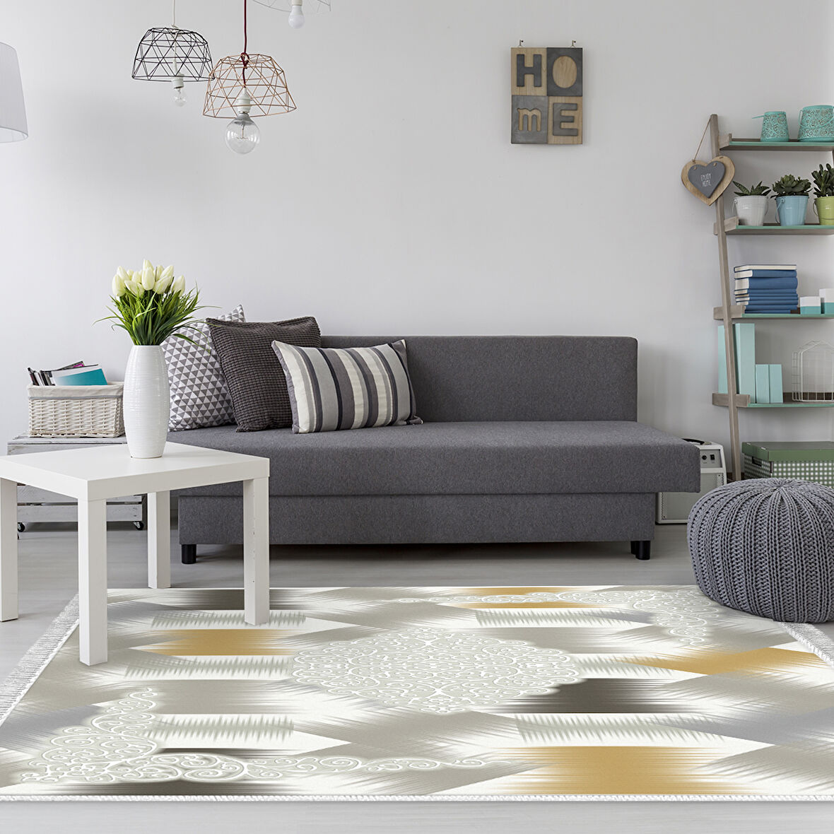 Dekoreko Kaymaz Taban Djt Salon Halısı Star Pamuk Saçaklı Modern S1030