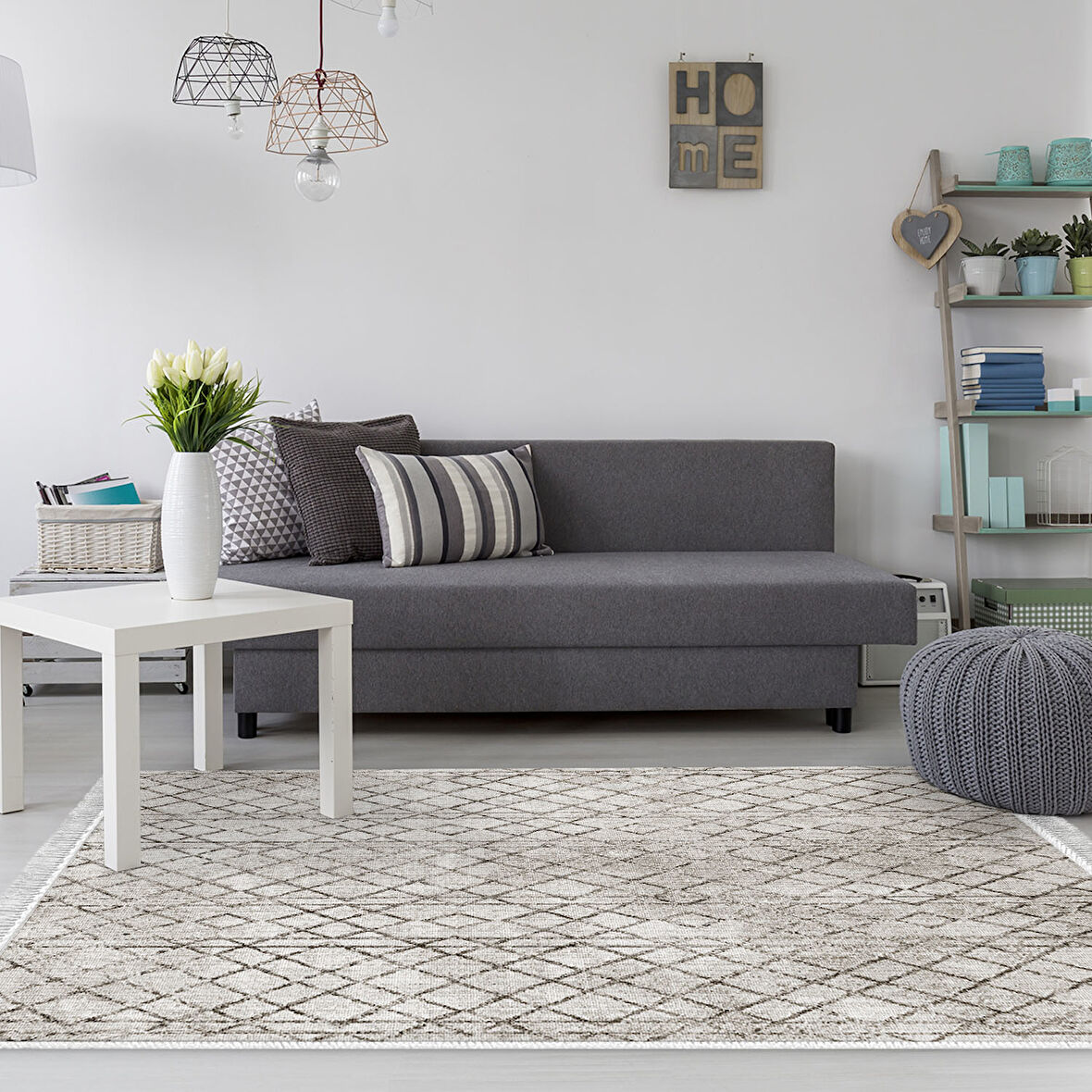 Dekoreko Kaymaz Taban Djt Salon Halısı Trend Saçaklı İskandinav F5079