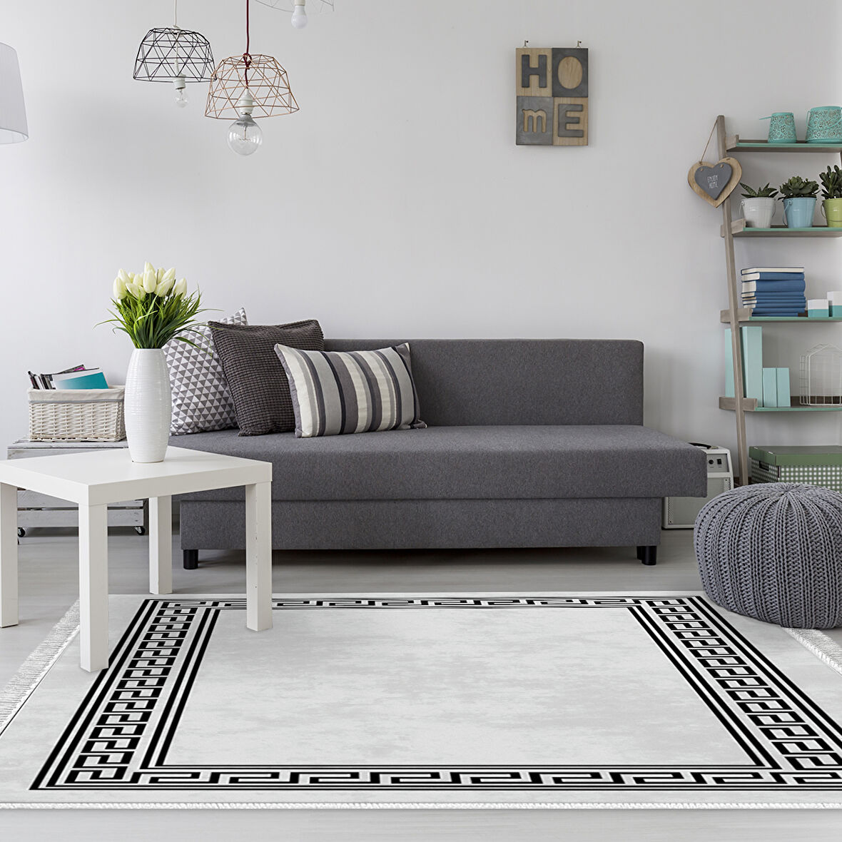 Dekoreko Kaymaz Taban Djt Salon Halısı Yıldız Deri Saçaklı Modern 626M