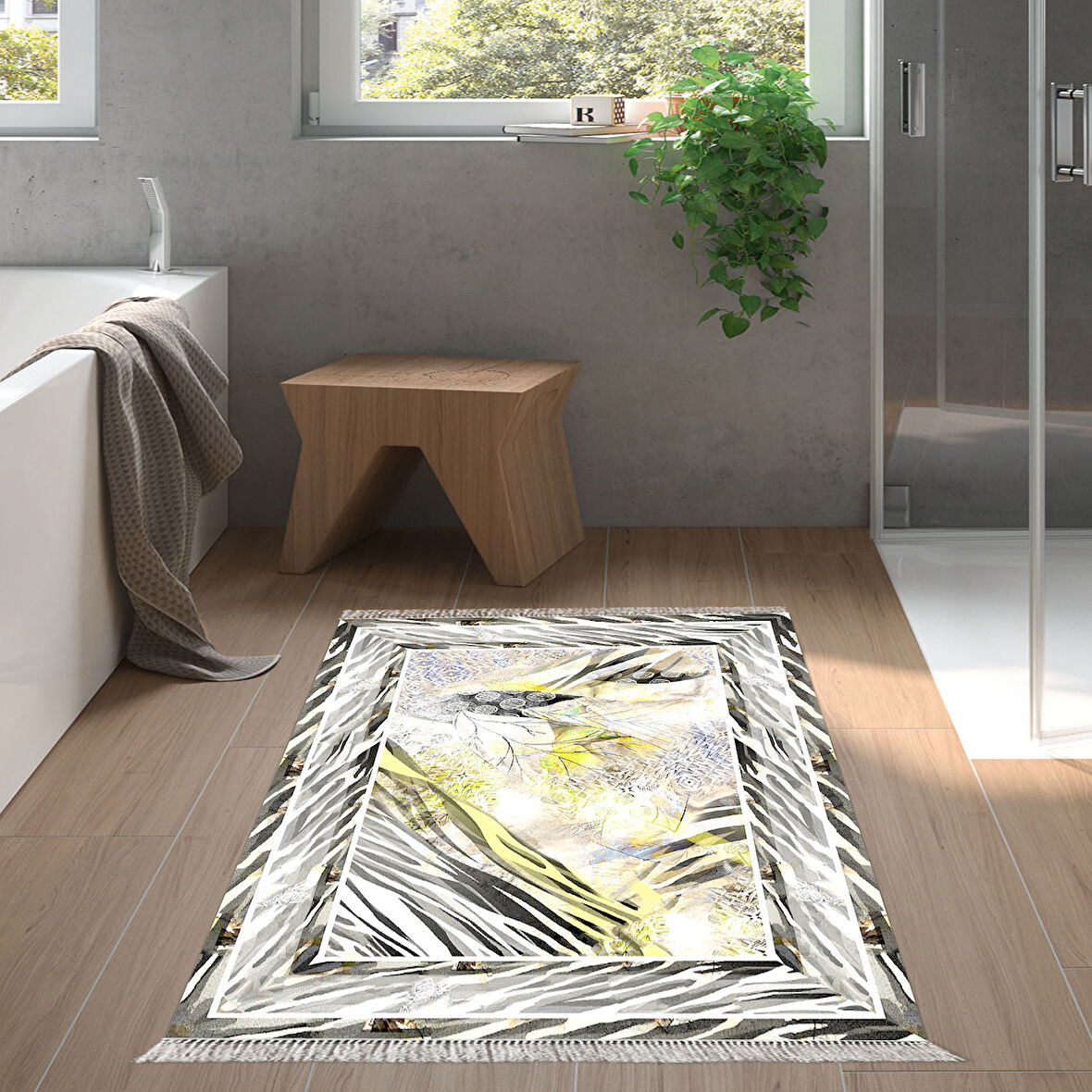 Dekoreko Kaymaz Taban Djt Banyo Halısı Trend Saçaklı Modern 728