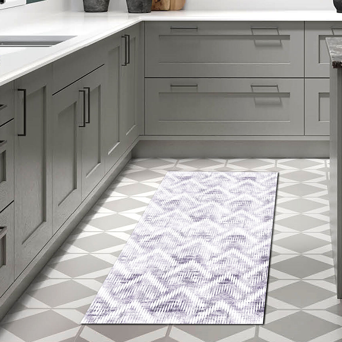 Dekoreko Kaymaz Taban Djt Mutfak Halısı Yıldız Deri İskandinav F5124