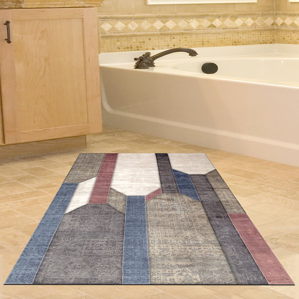 Dekoreko Kaymaz Taban Djt Banyo Halısı Star Pamuk Modern S6505