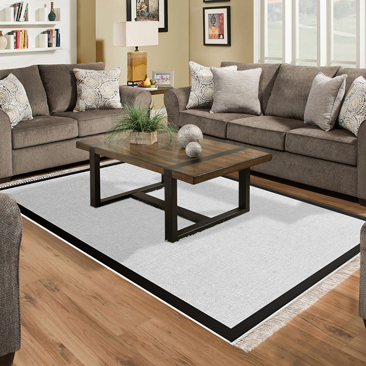 Alanur Home Kaymaz Taban Djt Banyo Mutfak Salon Halı  Trend Saçaklı Dokuma Desen E5001