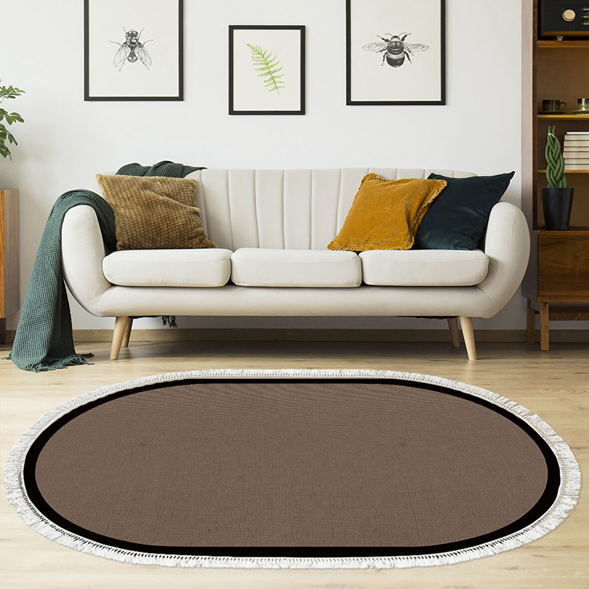 Alanur Home Kaymaz Taban Djt Banyo Mutfak Salon Halı  Trend Saçaklı Oval Dokuma Desen E5001