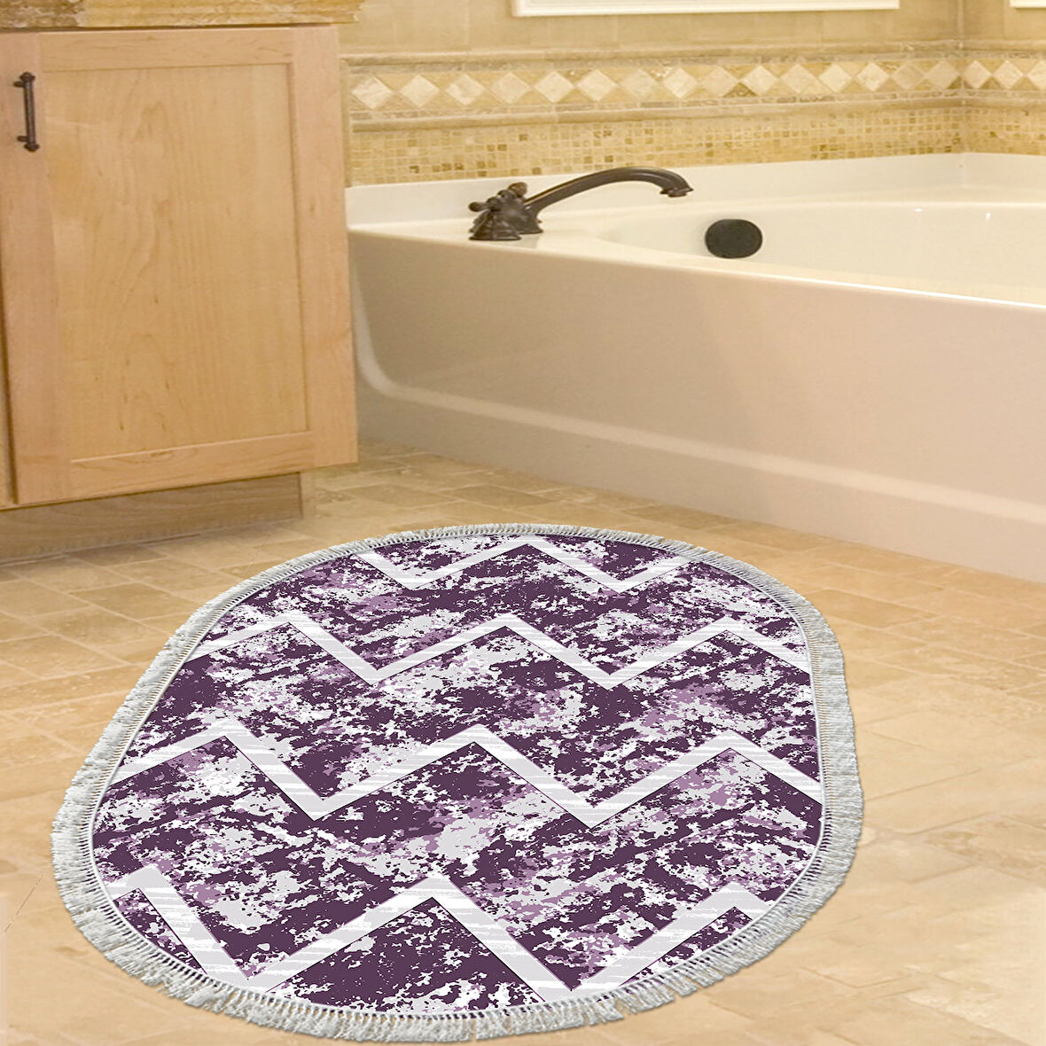 Dekoreko Kaymaz Taban Djt Banyo Halısı Trend Saçaklı Oval İskandinav F5128