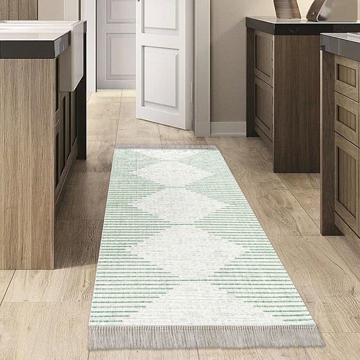 Dekoreko Kaymaz Taban Djt Mutfak Halısı Star Pamuk Saçaklı İskandinav F5085