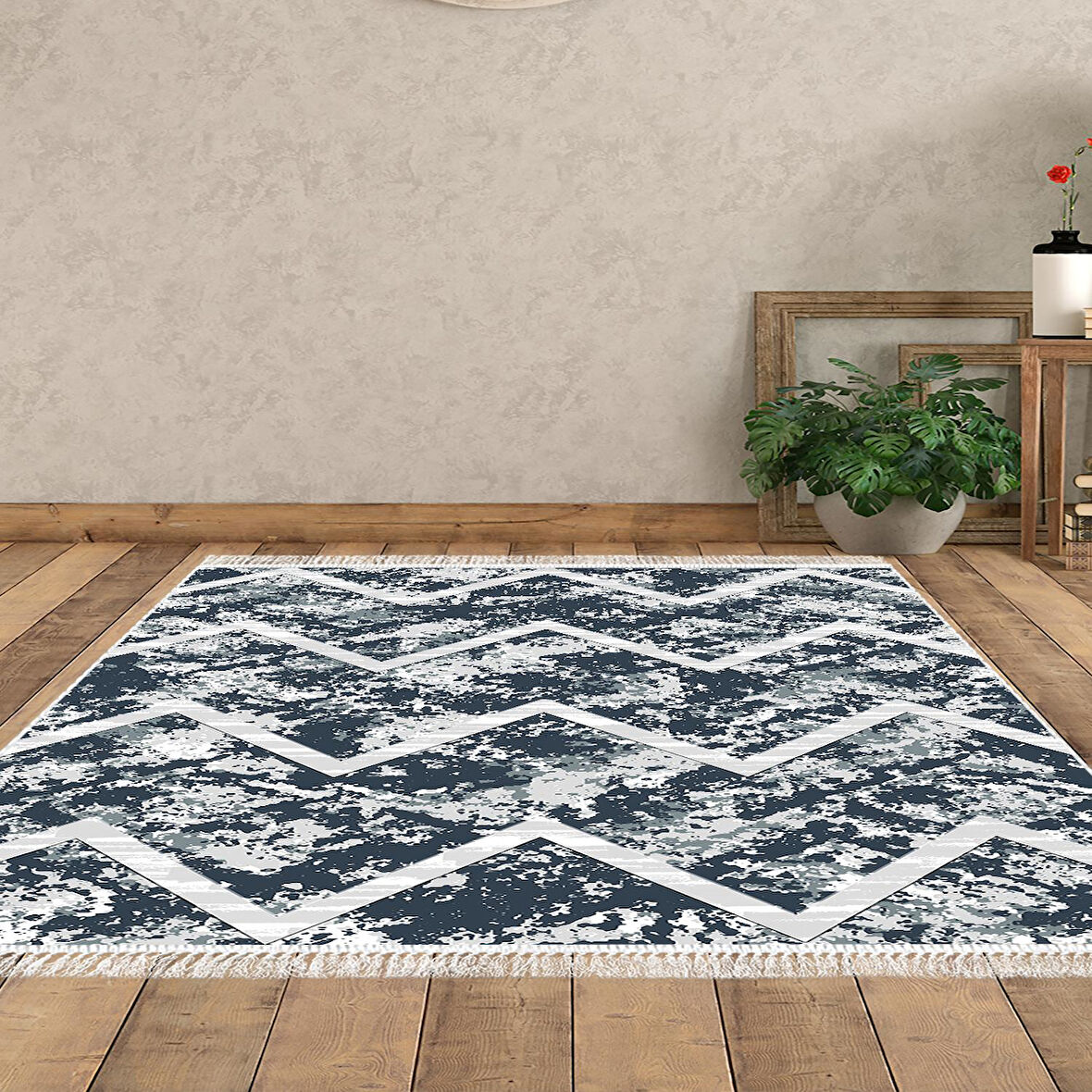 Dekoreko Kaymaz Taban Djt Salon Halısı Star Pamuk Saçaklı İskandinav F5128