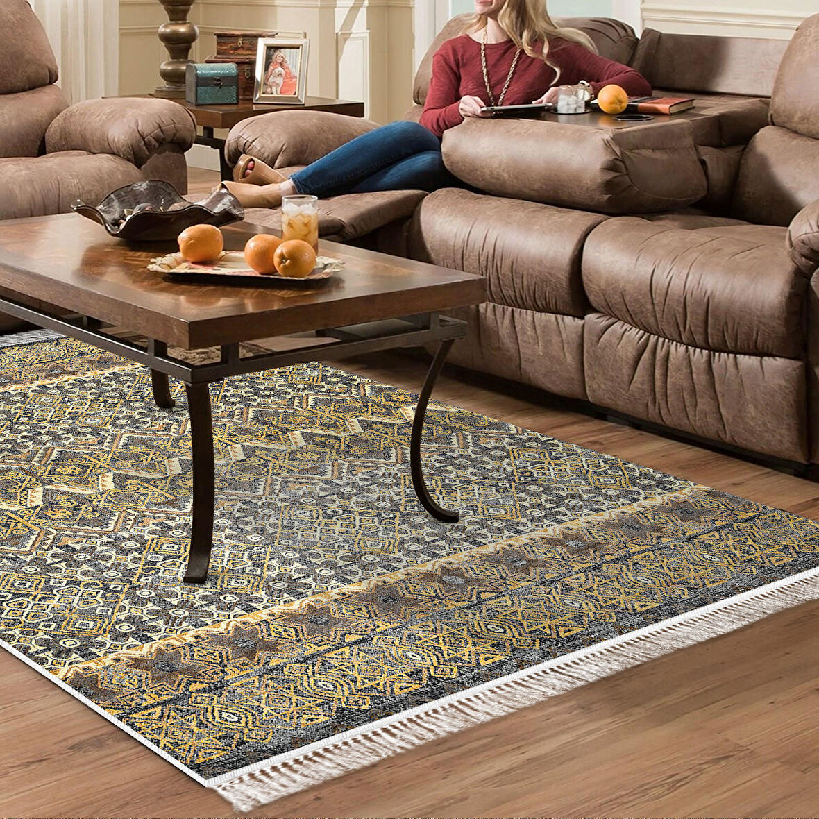 Dekoreko Kaymaz Taban Djt Salon Halısı Yıldız Deri Saçaklı İskandinav 1700