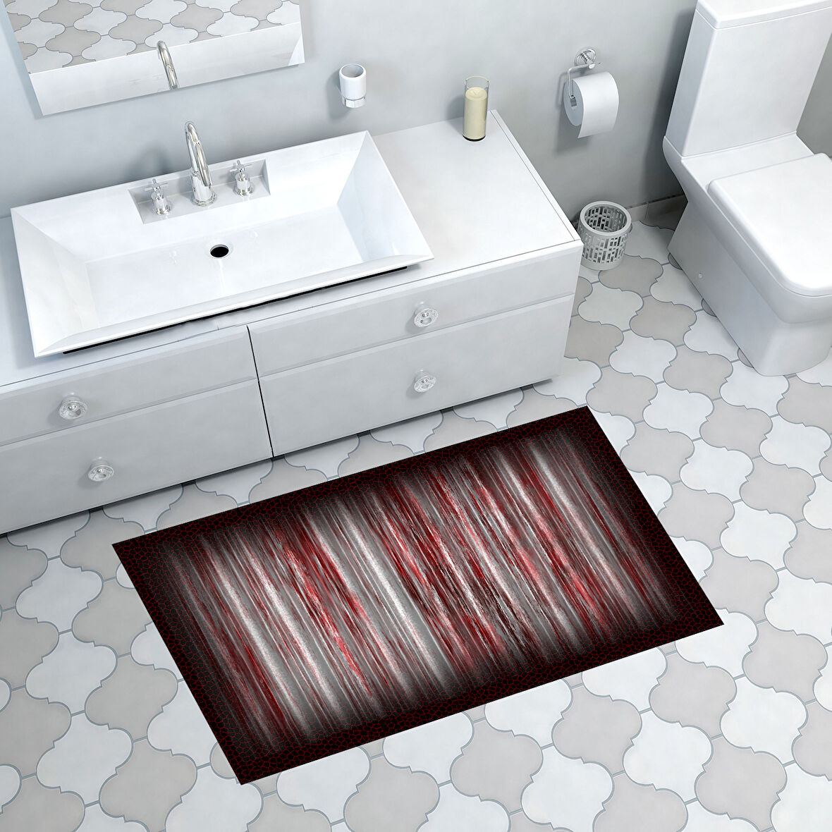 Dekoreko Kaymaz Taban Djt Banyo Halısı Yıldız Deri Modern 1693