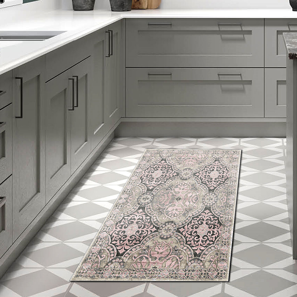 Dekoreko Kaymaz Taban Djt Mutfak Halısı Yıldız Deri Modern 659M