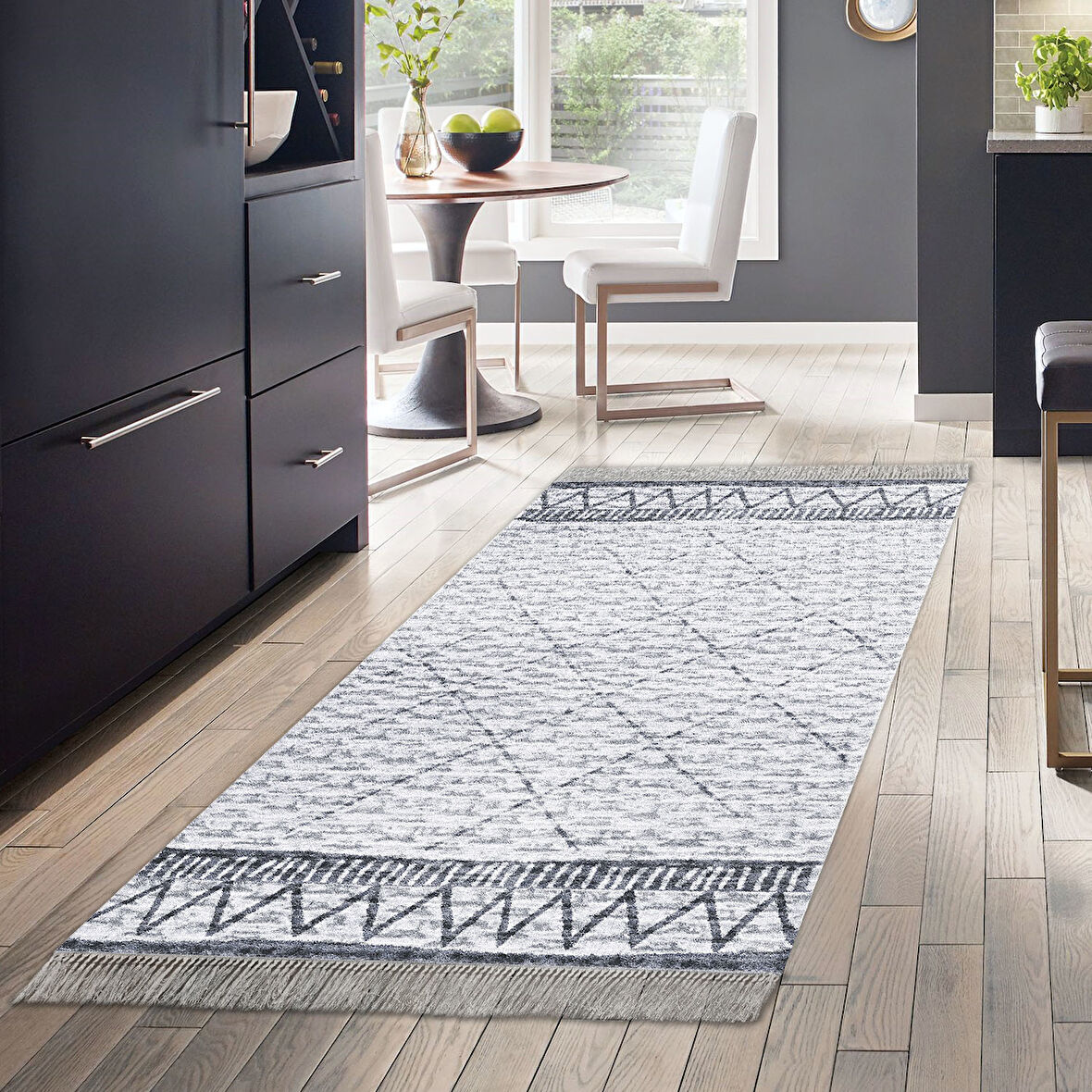 Dekoreko Kaymaz Taban Djt Mutfak Halısı Yıldız Deri Saçaklı İskandinav F5081