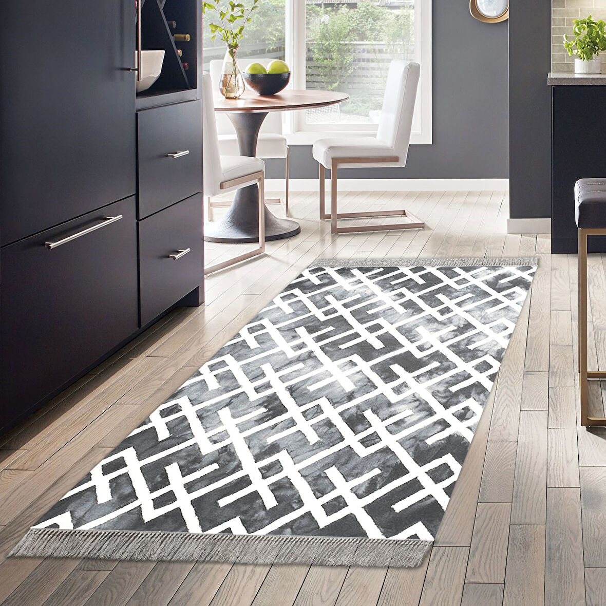 Dekoreko Kaymaz Taban Djt Mutfak Halısı Star Pamuk Saçaklı İskandinav S5039