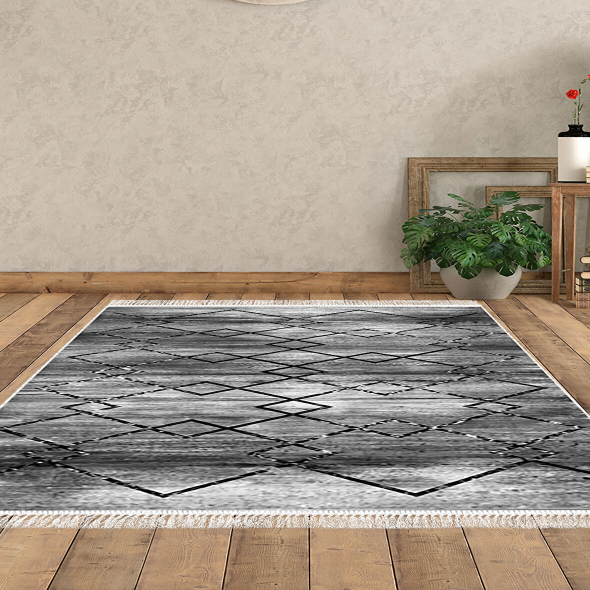 Dekoreko Kaymaz Taban Djt Salon Halısı Trend Saçaklı Modern M5006