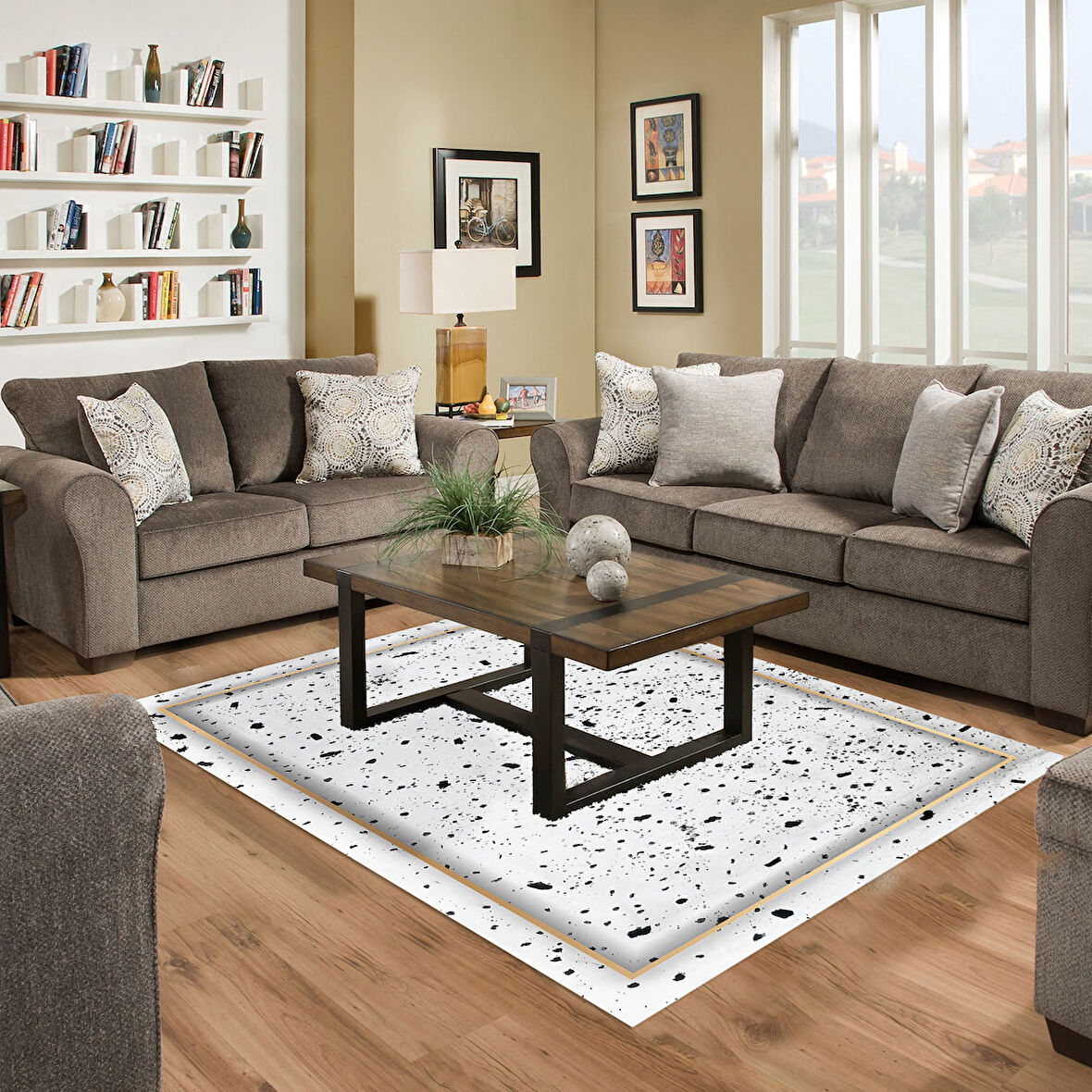 Dekoreko Kaymaz Taban Djt Salon Halısı Star Pamuk Modern M12366