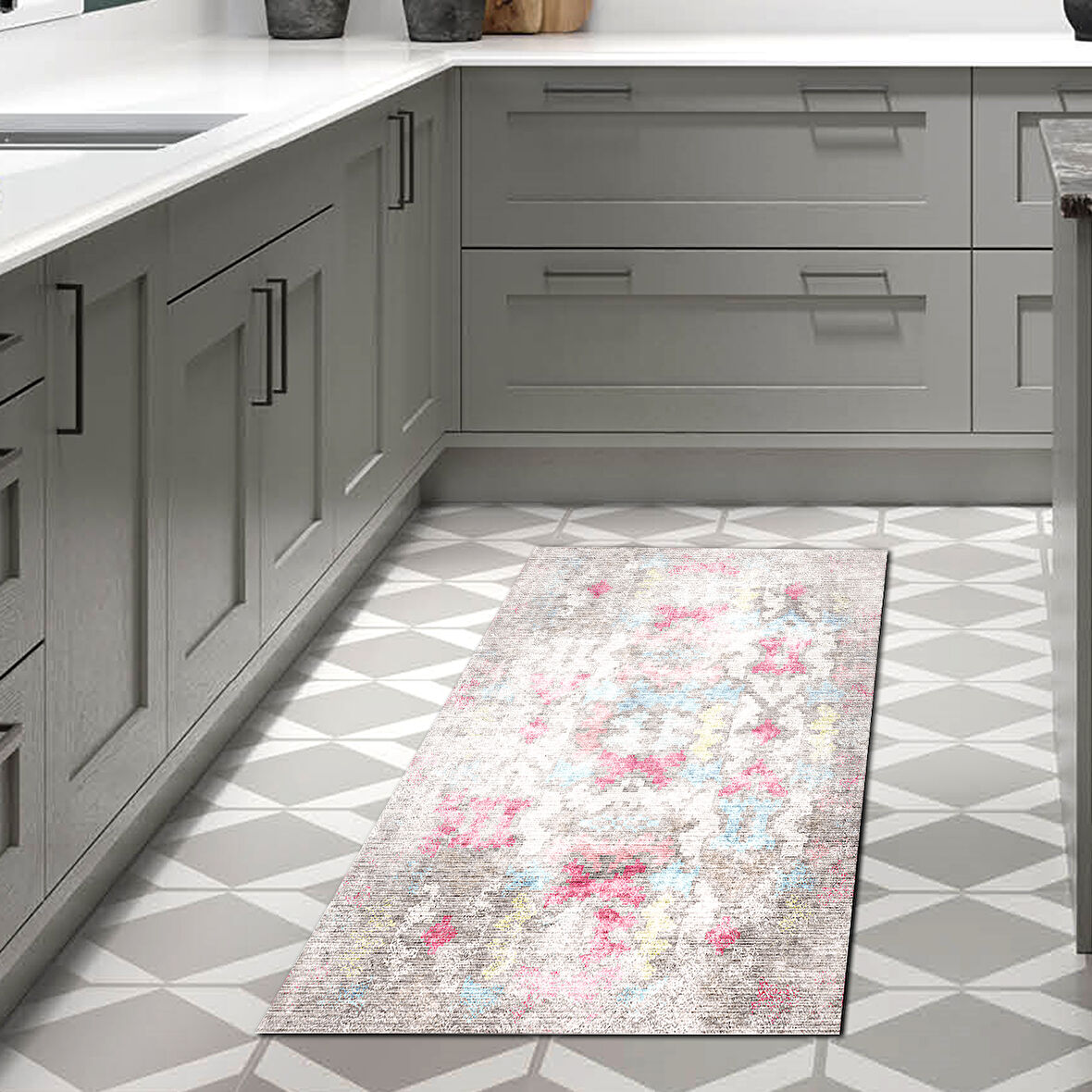 Dekoreko Kaymaz Taban Djt Mutfak Halısı Star Pamuk Modern F5138