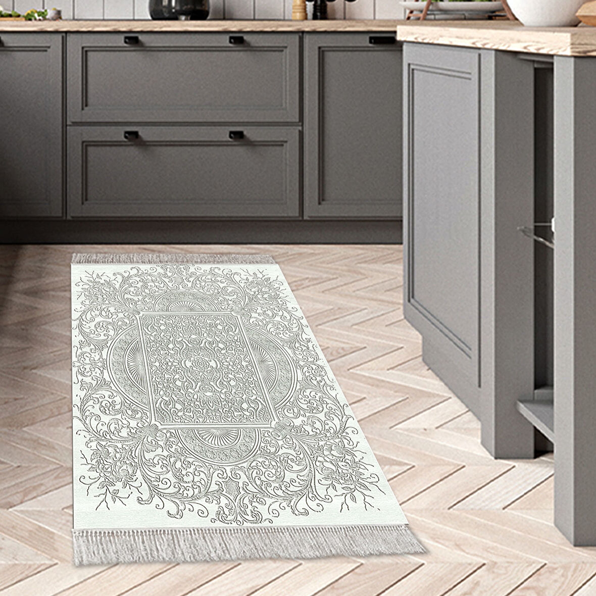 Dekoreko Kaymaz Taban Djt Mutfak Halısı Yıldız Deri Saçaklı Modern 1488