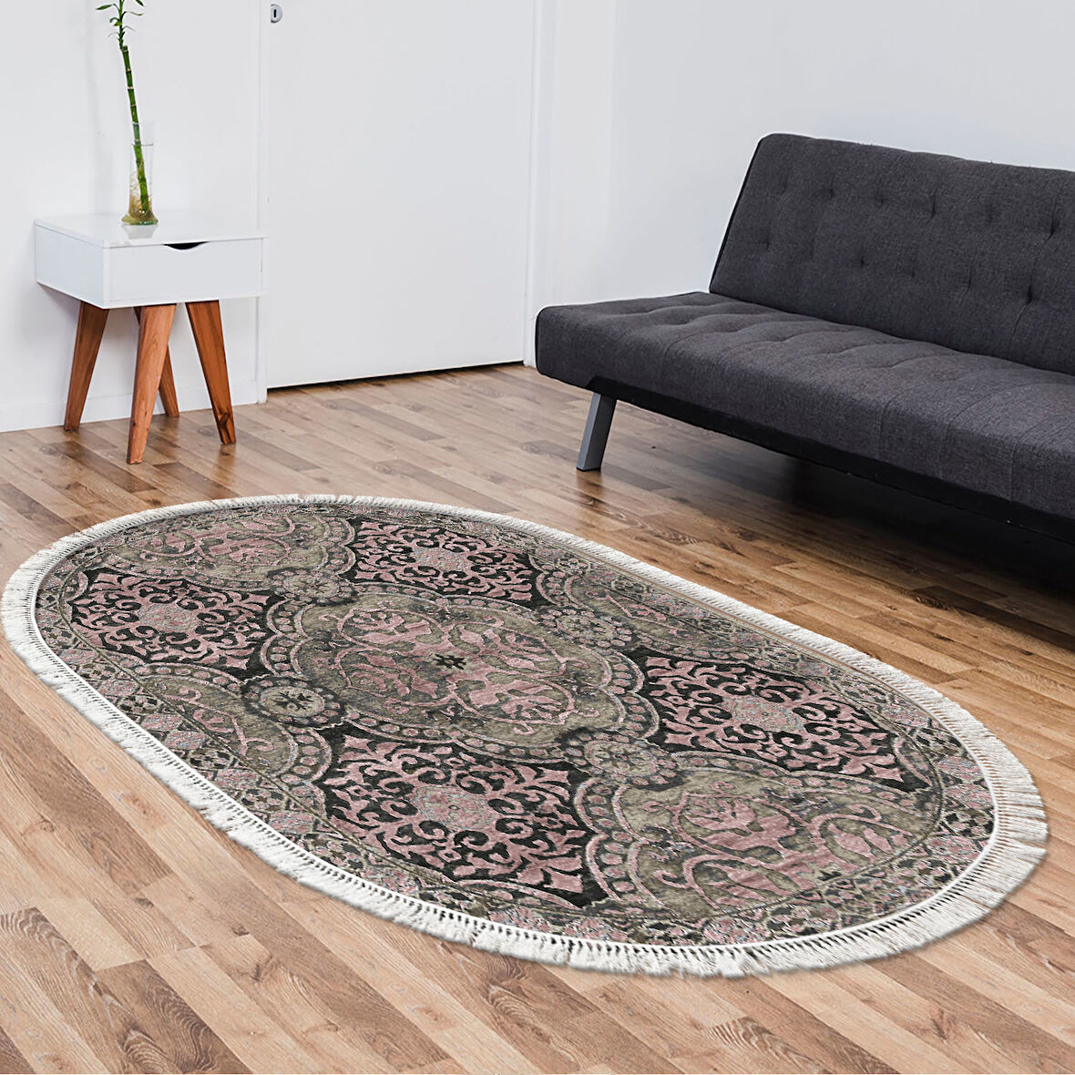 Dekoreko Kaymaz Taban Djt Salon Halısı Trend Saçaklı Oval Modern 659M