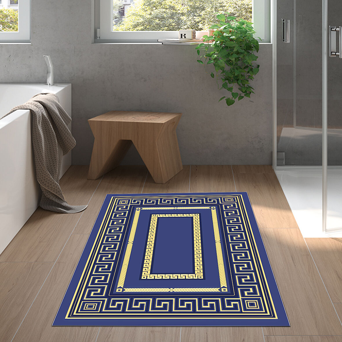 Dekoreko Kaymaz Taban Djt Banyo Halısı Yıldız Deri Modern 651M