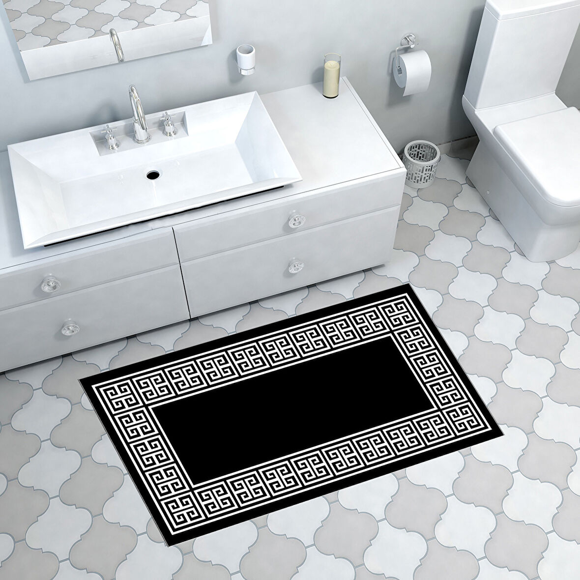 Dekoreko Kaymaz Taban Djt Banyo Halısı Yıldız Deri Modern 608M