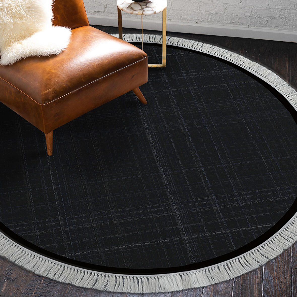 Alanur Home Kaymaz Taban Djt Banyo Mutfak Salon Halı  Trend Saçaklı Yuvarlak Dokuma Desen E5007