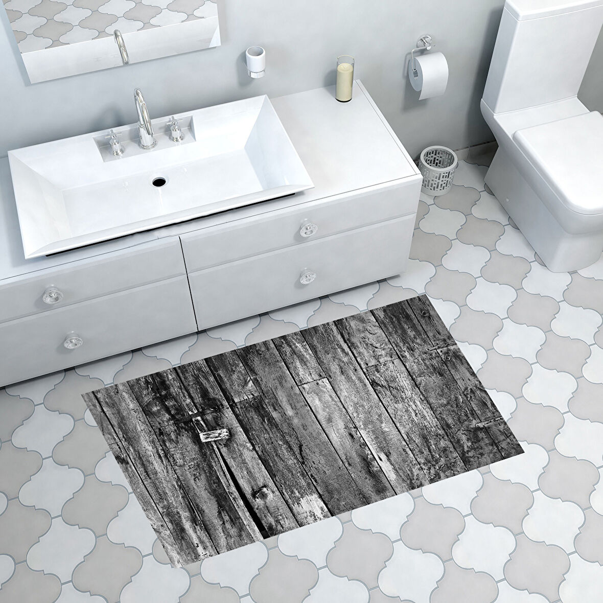 Dekoreko Kaymaz Taban Djt Banyo Halısı Yıldız Deri Modern Mu136