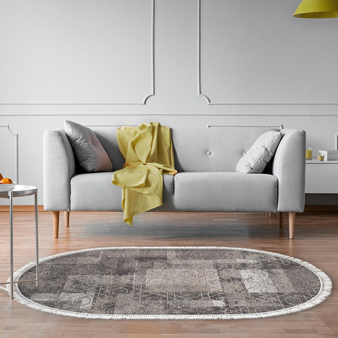 Dekoreko Kaymaz Taban Djt Salon Halısı Star Pamuk Saçaklı Oval İskandinav F5132